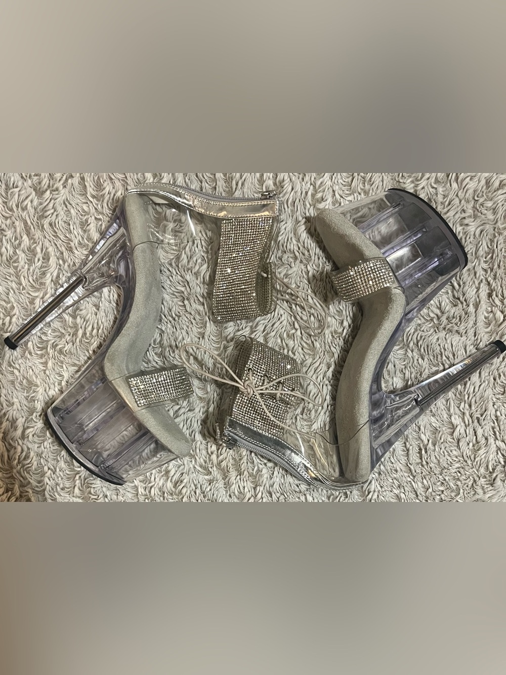 Pleaser Silver Rhinestone Platform Heels - Picture 2 of 5